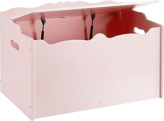 Amazon Basics Kids Wooden Toy Storage Chest with Safety Lid, Spacious Organizer for Bedroom, Pink, 30" x 18" x 19"
