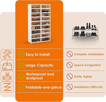 LAFORMO Collapsible Shoe Rack Organizer Foldable Shoe Cabinet with Doors, Large Plastic Folding Shoe Cabinet, Easy Assembly Shoe Shelves Organizer for Entryway (9Tiers,2Groups,36Pairs)