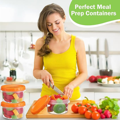Sieral 36 Pack 8 oz Freezer Containers with Lids Reusable Deli Freezer Storage Containers Stackable Plastic Thick Twist Top Jars for Takeout Food Round Wide Mouth Lunch Snack (Orange)