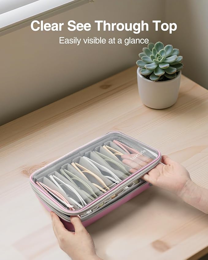 Luxtude Travel Sunglasses Organizer Case for Women Men, Glasses Case Multiple Pairs w/Adjustable Slot, Clear Sunglass Storage