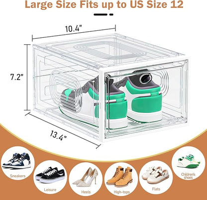 caktraie 6 Pack Thicken Shoe Organizer Stackable,Upgraded Sturdy Shoe Storage Box with Magnetic Door,Shoe Containers for Sneaker Display,White