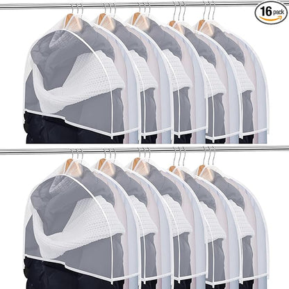Patelai 16 Pcs 4" Gusseted Plastic Shoulder Covers for Hanging Clothes Coat Covers for Closet Clear Garment Breathable Bag for Jacket Clothing Coat Dress (Semi-transparent)