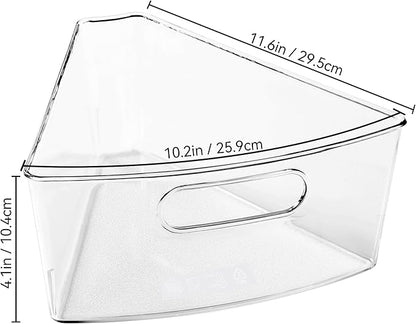 Oubonun Lazy Susan Organizers Set of 6, 11.6’’ x 10.2’’ x 4.1’' Plastic Transparent Kitchen Cabinet Storage Bins with Handle, 4.1" Deep Container, 1/8 Wedge - Food Safe, without BPA