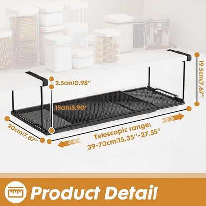 Expandable Hanging Under Shelf Storage Basket,Under Shelf Storage Basket Organizer,Under-Shelf Hanging Baskets for Cabinet,Pantry, Desk Organization,7.87" D x 14.96"-27.56W x 5.12" H,Black