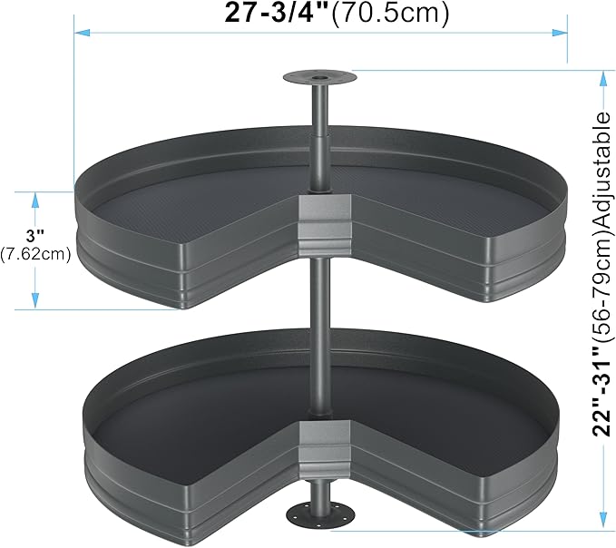 28" Kidney Lazy Susan for Cabinet, 270° Height Adjustable Replacement Shelves for Kitchen Corner Cabinet(Cannot be Door-Mounted)