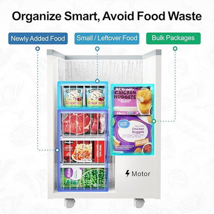 iSPECLE Freezer Organizer Bins - 4 Pack Stackable Chest Freezer Organizer for 5 Cu Ft Deep Freezer Sort Frozen Food, Deep Freezer Organizer Bins Easy to Get Food from Bottom without Digging, White