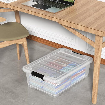 Zerdyne 20 L Plastic Underbed Storage Box with Wheels, 4-Pack Clear Latch Container for Under Bed