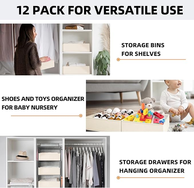 Criusia Drawer Organizer Clothes 12 Pack -Dresser Organizer Bins for Closet Bedroom -Baby Clothes Organizers and Storage for Nursery Organization -Drawer Organizer Divider for Sock Underwear Bra Shoes