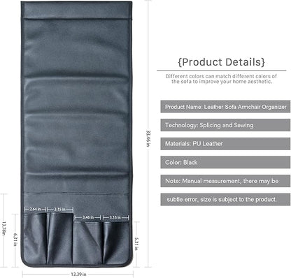 PU Leather Sofa Armrest Organizer, Armchair Magazine Holders, Waterproof Remote Holder for Recliner Couch with 1 Large Pocket, 4 Small Pockets for Magazine, Remote, Phone, Ipad, Books (Black)