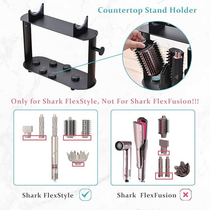 Affogato Hair Dryer Holder Compatible with Shark FlexStyle, Countertop Curling Wand Organizer, Steel Rack with Cord Hanger for Attachments Curlers Brushes Diffuser Accessories Storage