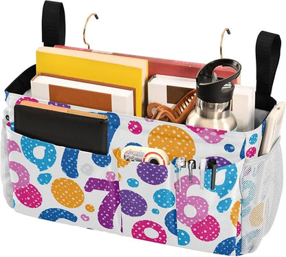 CuwrYet Bedside Caddy Hanging Bunk Bed Caddy Bed Organizer Hanging Pocket with 2 Hooks Bedside Storage Organizer Pocket Bag Holder Six Seven Flowers Colorful Polka Dots