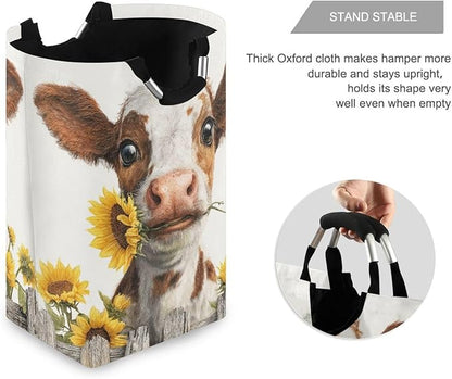 Laundry Hamper Basket Fall Farm Cow White Storage Basket Collapsible Laundry Bag with Handle Decorative Organizer Bins Basket for Laundry Room Decor Bedroom Dorm
