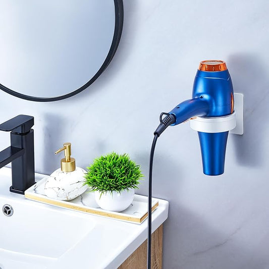Oukimly Hair Dryer Holder Wall Mounted, Blow Dryer Holder, Hair Tool Organizer for Hair Dryer Storage Hanger, Adhesive Hairdryer Holder for Bathroom Barber Shop (White)