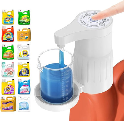 Electric Laundry Detergent Pump - Reusable Laundry Detergent Dispenser with Graduated Cup for Liquid Detergent, USB Rechargeable, Ideal for Laundry Room Organization (White)