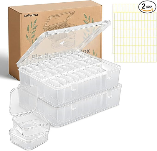 Bead Organizer Box, 60 Pcs Small Beads Storage with 168 Label Stickers, Clear Plastic Small Containers for Jewelry Making, Diamond Painting, DIY Art Crafts, Bracelet Making, Seeds (2 Pack)