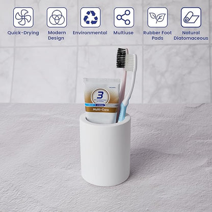 Drying Stone Toothbrush Holder, Diatomite Toothbrush Holders for Bathroom Counter, Quick Drying Electric Toothbrush and Toothpaste Holder Bathroom Organizer, White