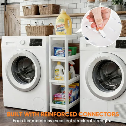 Laundry Room Cart Between Washer and Dryer Storage, Expandable Slim Laundry Cart with Wheels, 4 Tier Slim Storage Rolling Carts for Laundry Room Organization and Storage
