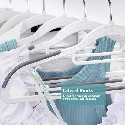 LMTrystFit 50-Pack Plastic Coat Hangers, Non-Slip, Space-Saving, 0.2 Inches Slim, 360° Swivel Hook, Sturdy Clothes Hangers for Suit, White and Dark Gray
