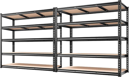 REIBII 48" W Garage Shelving 3020LBS Storage Shelves 5 Tier Industrial Shelving Adjustable Metal Storage Shelves for Garage, Basement, Warehouse, Commercial, Easy Assemble, 48" W x 72" H x 24" D, 2PC