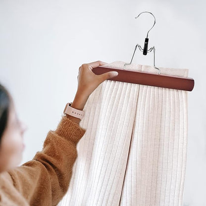 Nature Smile Wooden Pants Skirt Hangers, Smooth Finish Solid Wood Non Slip Jeans Slack Clamp Hangers Hair Extension Hangers (10 Pack Cherry)…