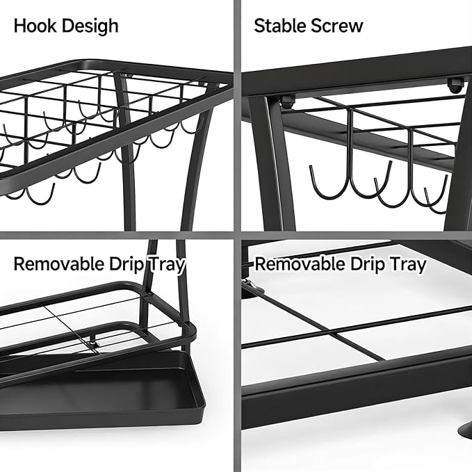 tonchean Metal Umbrella Holder Entryway with Removable Drip Tray,Umbrella Stand with 24 Hooks and 21-Slots,Umbrella Rack Storage for Indoor Outdoor Home Office Entryway(Black)