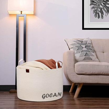 Extra Large Storage Laundry Basket 22" X 22"X 14" Cotton Rope Woven Basket for Blanket Basket with Handles for Living Room Toys Storage XXXL (Cream)
