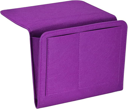 PATIKIL 11in Bedside Caddy, Bed Caddy Bedside Organizer Hanging 5 Pocket Soft Felt Bed Pockets Bedside Storage Organizer Remote Control Holder for Bedroom Phones Glasses, Purple