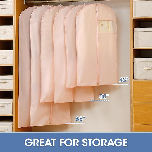 43" Suit Bags for Closet Storage and Travel, Pink Garment Bags for Hanging Clothes, Women’s Suit Cover Bags with Clear Window for Coats, Jackets, Shirts(2 Pack)