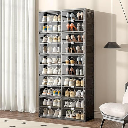 Vipbox Shoe Rack Organizer Cabinet for Closet Entryway,Clear Shoe Storage Boxes Stackable Sneaker Storage with Door Easy Assembly Black Shoe Cabinet with Lids Large 10 Tiers 40 Pairs
