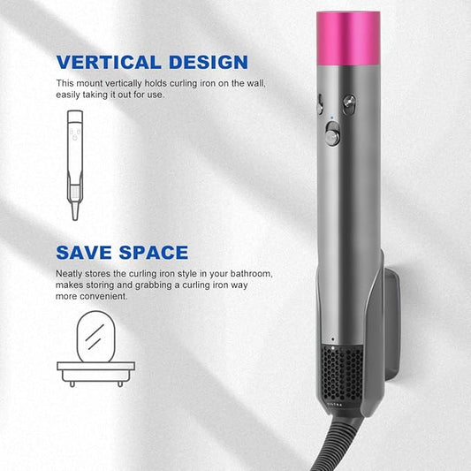 LANMU Wall Mount Holder Compatible with Dyson Airwrap/Airstrait Styler, Storage Organizer Stand Curling Iron Accessories for Home Bathroom (Gray)