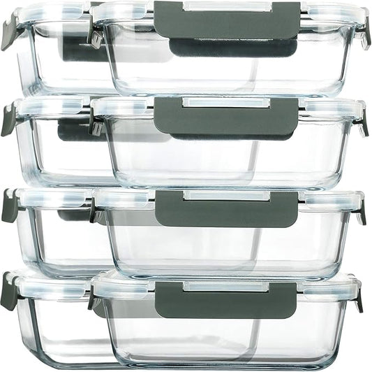 [8-Pack,30 oz]Glass Meal Prep Containers,Glass Food Storage Containers,Airtight lunch Containers with Lids, Microwave, Oven, Freezer and Dishwasher