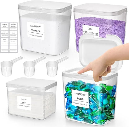 Lifewit Large Laundry Pods Container& Dryer Sheet Holder, Laundry Storage Containers, Laundry Room Organization Storage Jars for Powder, Scent Booster Beads,Plastic Lid,0.53+0.7 gal,4 Pcs