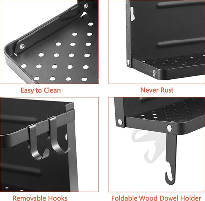 Magnetic Shelf with Paper Towel Holder for Fridge/Washing Machine/Garage, Magnet Kitchen Spice Rack for Refrigerator, Wall Mount Storage Organizers (Black)