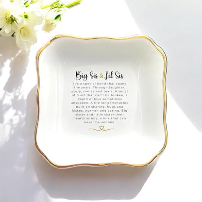 HatafaFurni Sister Ring Dish Holder Gifts, Jewelry Dish for Sister, Big Sis & Lil Sis Trinket Tray for Christmas Birthday Wedding Gift - Ceramic Jewelry Tray, A Gift to Strengthen Sister's Friendship
