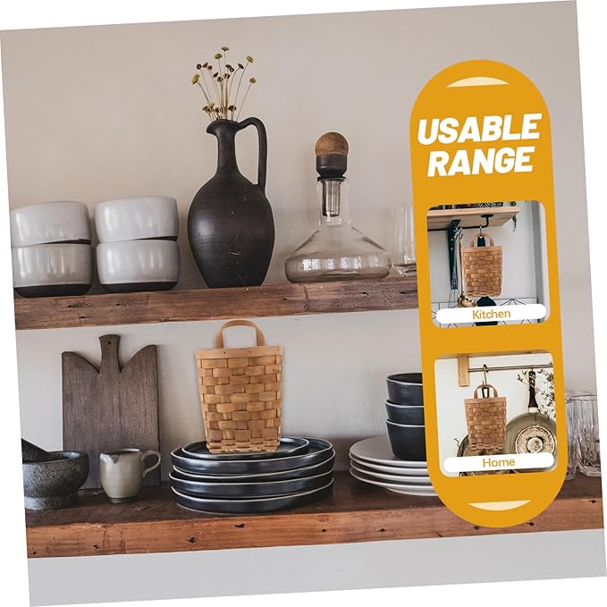 VICASKY Woven Hanging Storage Baskets with Handle Natural Wall Organizer Kitchen and Home Storage Bin for Hanging Light to Heavy Items Decorative and Functional Organizer for Kitchen
