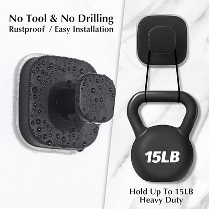 warlve Suction Cup Hooks for Shower - Reusable No-Drill Mounting - Hooks for Towels, Robes & Loofah on Metal, Glass, Mirrors, Tile & Smooth Non-Porous Surfaces (4, Matte Black)