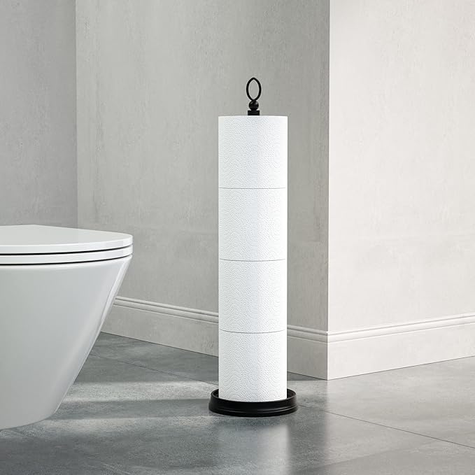Toilet Paper Holder Stand with Reserve Function, Free Standing Toilet Paper Holder for Bathroom, Space Toilet 4 Rolls Toilet Paper Storage 22.5" Height (2 Pack, Matte Black)