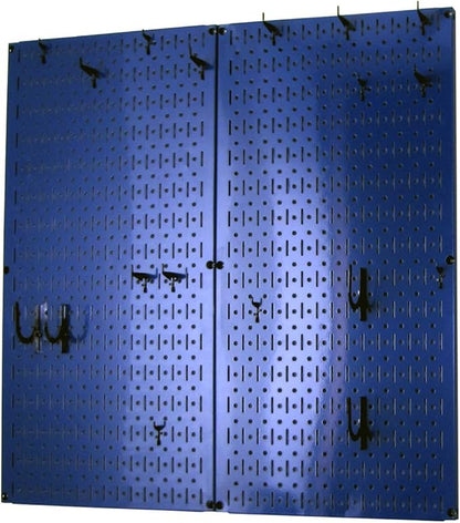 Wall Control Kitchen Pegboard Organizer Pots and Pans Storage Rack Organization Kit with Blue Pegboard and Black Accessories