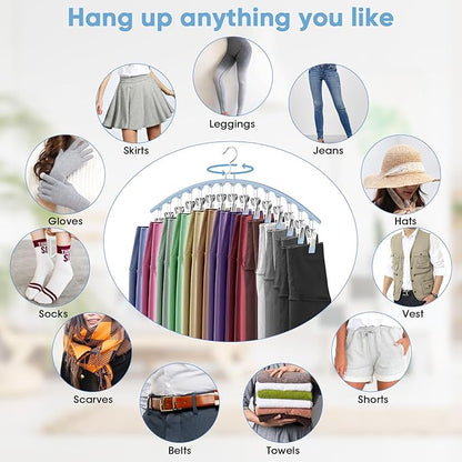 3 Pack Legging Organizer for Closet Hanging, Pants Hangers with Clips Holds 45 Leggings, Shorts, Skirts, Jeans, Hats, Pants Hangers Space Saving Clothes Racks Closet Organizers and Storage, Blue