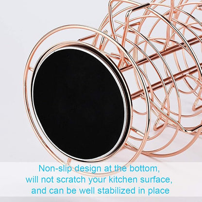 Toplife Spiral Design Metal Egg Skelter Dispenser Rack, Storage Display Rack, Rose Gold