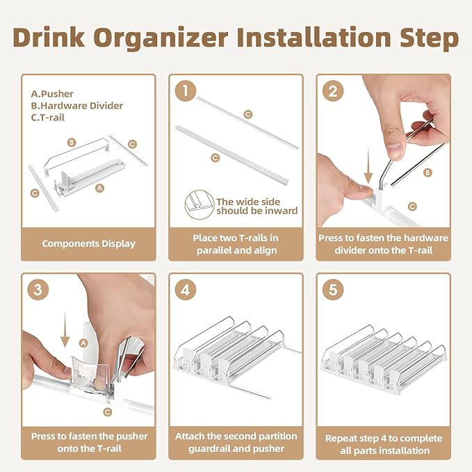 HIYOHIYO 5 Row Auto-Push Drink Organizer for Fridge, Self Pushing Soda Can Dispenser for Refrigerator, Automatic Drink Dispenser for Fridge, Holds up to 25 Cans