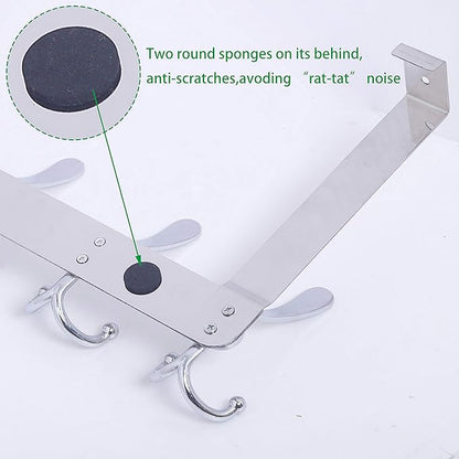 WEBI Over The Door Hook,Door Hanger Hook Rack with 5 Tri Hooks for Hanging Coats, Over The Door Towel Rack Door Coat Hanger Door Coat Rack for Bathroom,Behind Back of Door,Silver