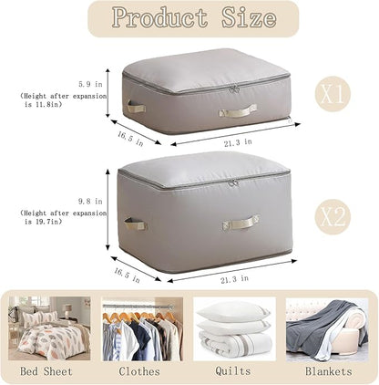 3 PCS Ultra Space Saving Self Compression Organizer, 2025 NEW Comforter Storage Bags, Heavy Duty Moving Bags, Washable Compression Bags for Storage Comforter Blanket, Clothes,Closet, Bedding