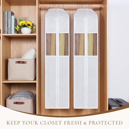 Univivi Premium Cotton Garment Bags for Hanging Clothes and Storage, 50 Inch Washable Suit Cover Bag with Extra Large 10" Gusset & Clear Window - Perfect for Suits, Coats, Jackets - 2 Pack