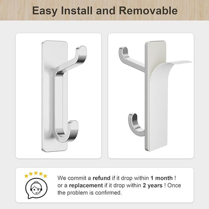 pickpiff Wall Hooks for Coat and Towel: 13LB Adhesive Door Hanger Stick on, Silver 4 Pack