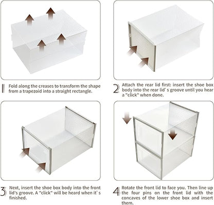 Shoe Storage Boxes, Stack Without Toppling Modular storage boxes combine freely for use in closets, under beds, hallways, and entryways. Space-saving. (Transparent, 6 Pack)