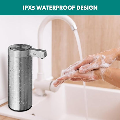 Mamiddle 9 oz. Automatic Soap Dispenser Stainless Steel with Sensor Infrared Soap Dispenser Electric IPX5 Waterproof USB-C Charging Motion Sensor for Kitchen & Bathroom (Brushed Silver)