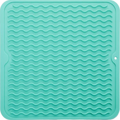 Silicone Dish Drying Mat for Multiple Usage,Easy clean,Eco-friendly,Heat-resistant Silicone Mat for Kitchen Counter or Sink,Refrigerator or Drawer liner Mint M 12 inches x 12 inches