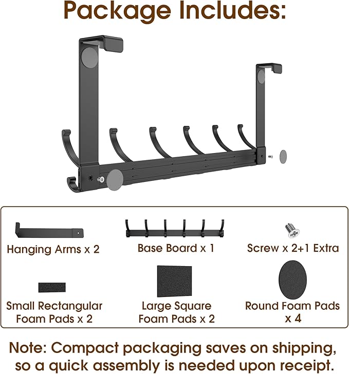 KitchLife Over The Door Hooks Hanger with 7 inches Extended Arms, Fits 1-3/8" Doors, F18U, Bathroom Towel Rack Organization, Thickened 6-Double Hook, Matte Black