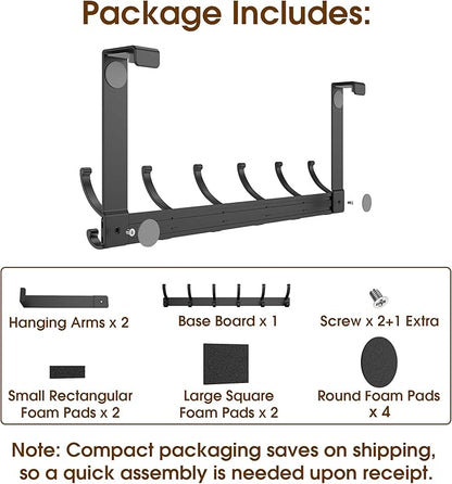 KitchLife Over The Door Hooks Hanger with 7 inches Extended Arms, Fits 1-3/8" Doors, F18U, Bathroom Towel Rack Organization, Thickened 6-Double Hook, Matte Black